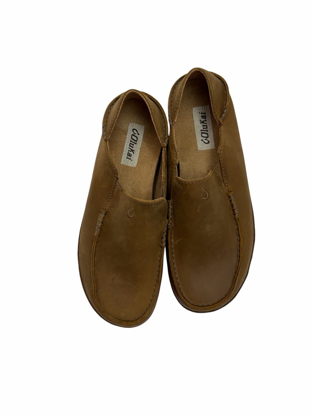 OluKai Men’s Chestnut Brown Leather Slip-On Loafers
